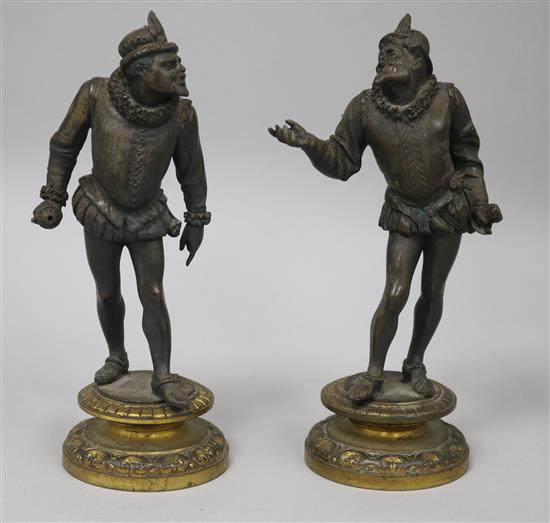A pair of 19th century bronze figures of Renaissance gentleman H.7.5ins